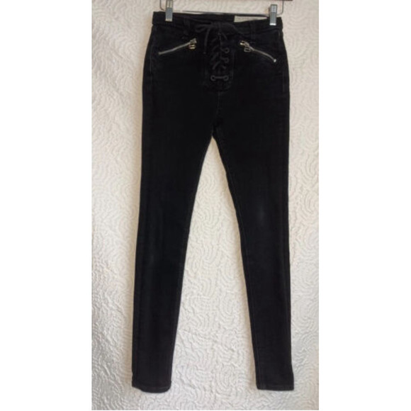 Rag & Bone Black Lace Up Gia Skinny Jeans Size 24 - Picture 1 of 12